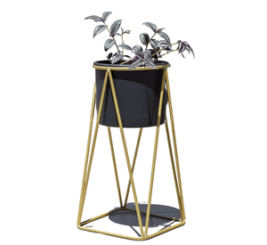 Pedestal Gala dorado con maceta Negra S