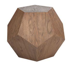 Mesa lateral Geo de madera de olmo estilo geométrica.