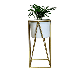 Pedestal Gala dorado con maceta Blanca S
