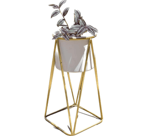 Pedestal Gala dorado con maceta Blanca S