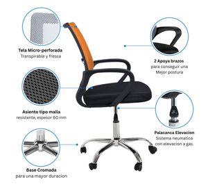 Silla Ejecutiva Ergonómica New York Air Mesh Naranja – Diseño Moderno y Altura Ajustable
