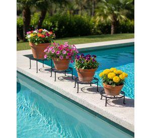 Set 4 Porta Maceta Soporte Decorativo Diseño Floral Jhn