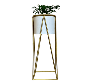 Macetero blanco Gala M con pedestal dorado