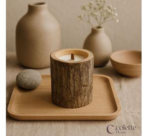 Vela de Cera Rustica en Madera Tronco