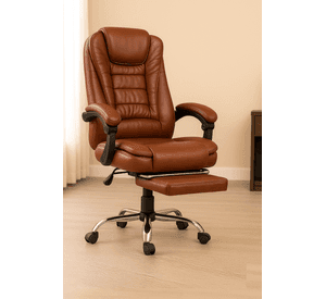 Silla Escritorio De Cuero Egonomica Reclinable Con Apoya Pie Cuero Negro