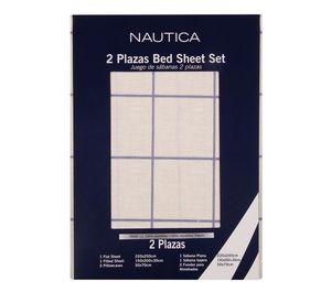 Sabanas  Microfibra  Estampada 1 .5 pl 3P- Nautica Home -Blanco
