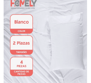 Juego sabanas 2 plazas Homely 100 gsm 4 pzas color blanco