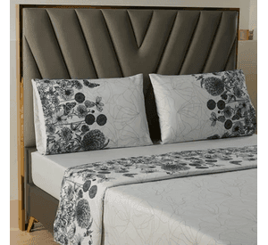 Juego sabanas casatua estampadas flores king color gris