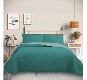 Cubrecama Quilt Reversible Queen Color Verde Trama Collection Martin