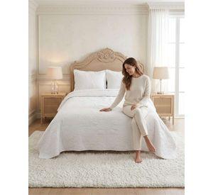 Cubrecama Quilt Verano 2 Plazas Bordado Floral Set Colcha Delgado a6