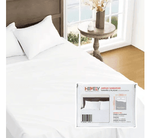 Juego sabanas 2 plazas Homely 100 gsm 4 pzas color blanco