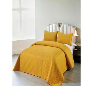 CUBRECAMA DE VERANO UNICOLOR CON POMPON 2P COLOR AMARILLO