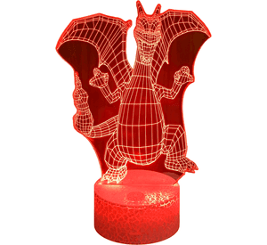 Lámpara ilusión 3D Dragon Charizard 7 Colores Led
