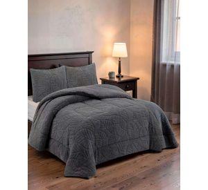 CUBRECAMA CON RELIEVE EN FORMA DE HOJAS KING COLOR GRIS