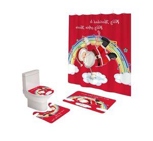 PACK 4 PIEZAS CORTINA DE BAÑO Y ALFOMBRAS DISEÑO NAVIDEÑO TF05