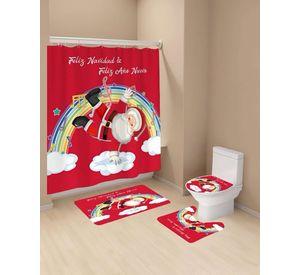 PACK 4 PIEZAS CORTINA DE BAÑO Y ALFOMBRAS DISEÑO NAVIDEÑO TF05