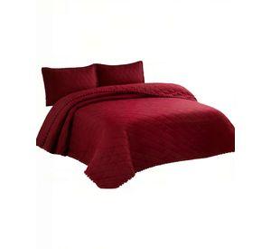 CUBRECAMA CON DETALLES DE POMPONES 1,5 PLAZA COLOR ROJO