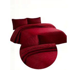 CUBRECAMA CON DETALLES DE POMPONES 1,5 PLAZA COLOR ROJO