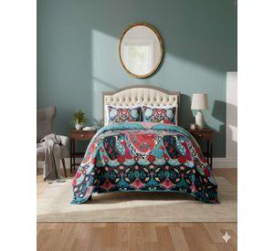 CUBRECAMA DE VERANO CON DISENO Y POMPON KING MULTICOLOR