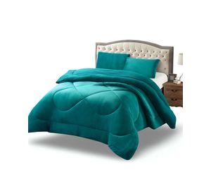 Cubrecama plush con chiporro Acolchado liso plaza y media verde
