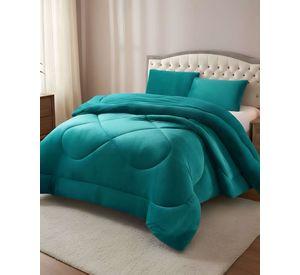 Cubrecama plush con chiporro Acolchado liso plaza y media verde