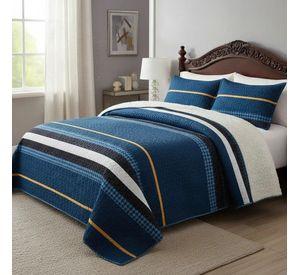 Cubrecama Quilt Sherpa 1.5 - Varios Modelos W.m G Azul Rayas