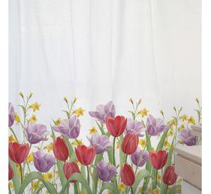 CORTINA DE BAÑO ALGODÓN JARDÍN DE FLORES TULIPÁN ROJO