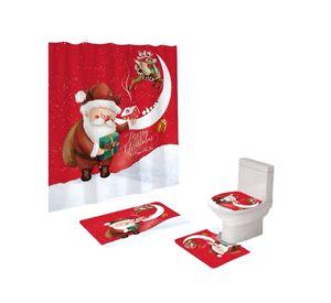 SET 4 PIEZAS CORTINA DE BAÑO Y ALFOMBRAS DISEÑO NAVIDEÑO TF04