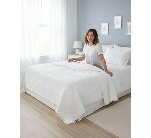 Cobertores de Verano-Primavera con Diseño de Pompon (king-super king) blanco