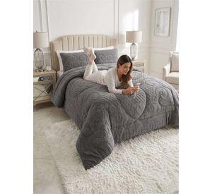 Cubrecama Plumón Jacquard Premium 2 Plazas Invierno Térmico gris