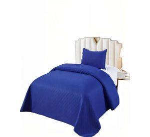 CUBRECAMA DE VERANO UNICOLOR CON POMPON 2P COLOR AZUL