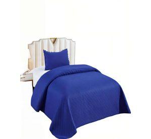 CUBRECAMA DE VERANO UNICOLOR CON POMPON 2P COLOR AZUL
