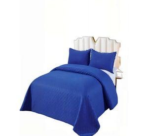 CUBRECAMA DE VERANO UNICOLOR CON POMPON PYM COLOR AZUL OSCURO
