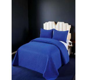 CUBRECAMA DE VERANO UNICOLOR CON POMPON PYM COLOR AZUL OSCURO