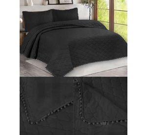 CUBRECAMA CON DETALLES DE POMPONES 1,5 PLAZA COLOR NEGRO