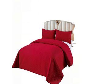CUBRECAMA DE VERANO UNICOLOR CON POMPON PYM COLOR ROJO