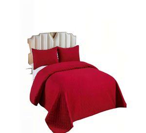 CUBRECAMA DE VERANO UNICOLOR CON POMPON PYM COLOR ROJO