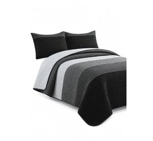 Cubrecama Quilt Sherpa 2pl - Varios Modelos W.m G Negro Gris Y Blanco Diseño A Franjas Horizontales