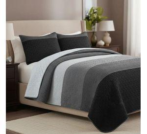Cubrecama Quilt Sherpa 2pl - Varios Modelos W.m G Negro Gris Y Blanco Diseño A Franjas Horizontales
