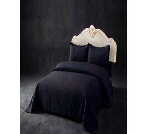 QUILT CUBRECAMA DE VERANO 1,5 PLAZAS CON POMPON COLOR NEGRO