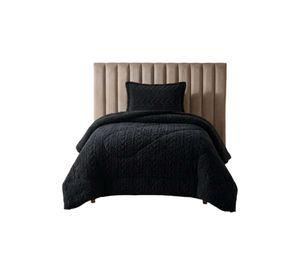 Cobertor Textura Trenzada + Sherpa  1.5 plaza gris