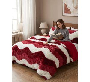 Cubrecama "Olas de Peluche" con Chiporro 2 plazas rojo