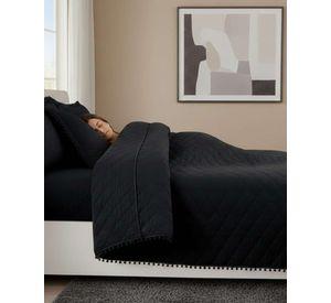 Cobertores de Verano-Primavera con Diseño de Pompon (2 plazas) negro