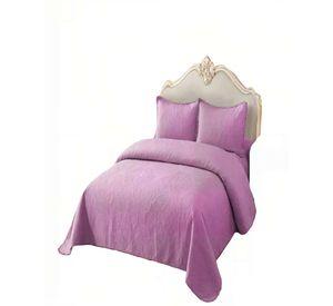 QUILT CUBRECAMA DE VERANO 1,5 PLAZAS CON POMPON COLOR MORADO