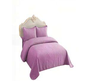 QUILT CUBRECAMA DE VERANO 1,5 PLAZAS CON POMPON COLOR MORADO