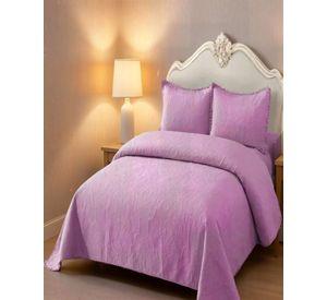 QUILT CUBRECAMA DE VERANO 1,5 PLAZAS CON POMPON COLOR MORADO