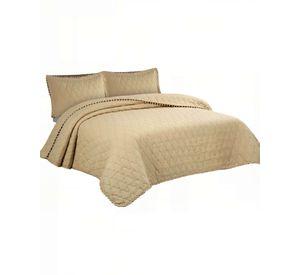 CUBRECAMA KING CON DETALLES DE POMPONES COLOR BEIGE