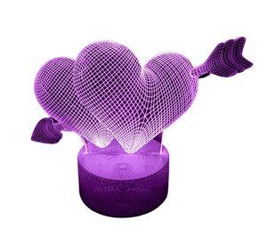 Lámpara ilusión 3D De Corazon Con Flecha Amor 7 Colores Led