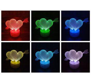 Lámpara ilusión 3D De Corazon Con Flecha Amor 7 Colores Led