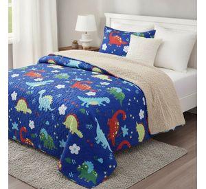 Cubrecama Quilt Sherpa 1.5 - Varios Modelos W.m G Azul Dinosaurio